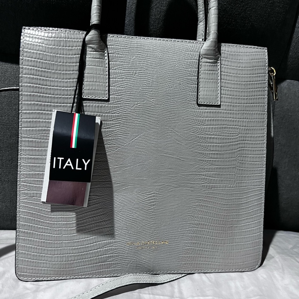 Gorgeous Gray Textured Italian Leather Viola Castellani Satchel